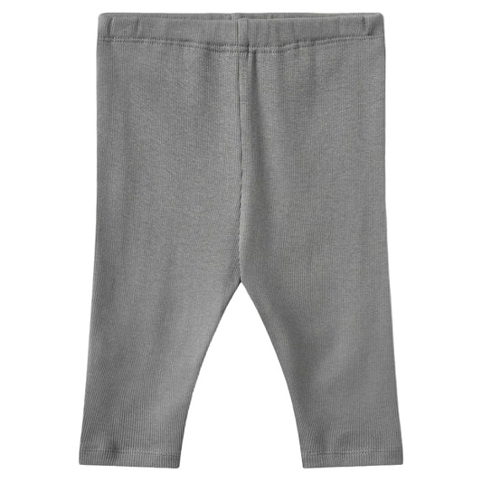 Flint gray ribbed jersey pants for baby on a white background