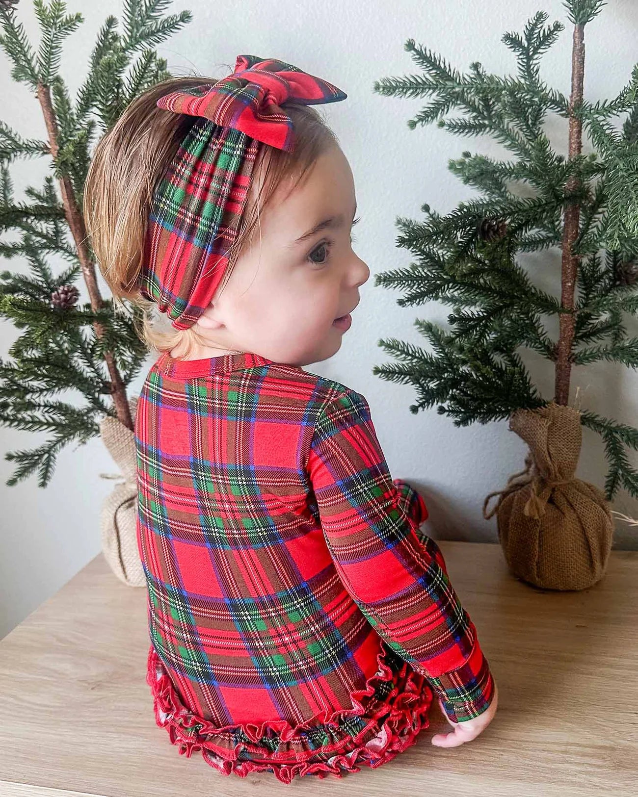 December Plaid Ruffle Zip Footie
