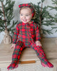 December Plaid Ruffle Zip Footie