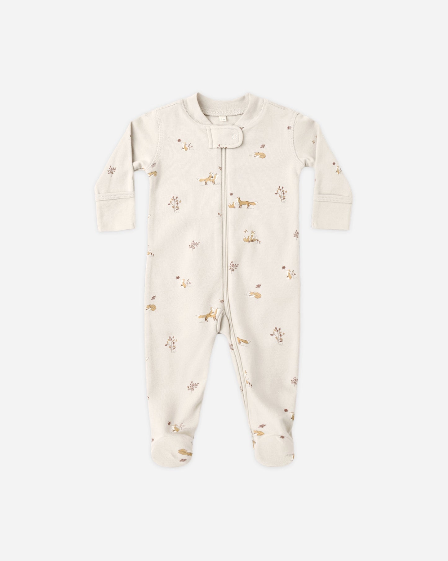 Baby wearing Quincy Mae Fox Land zip footie sleeper