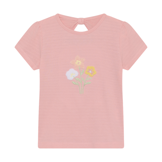 Pink t-shirt with an embroidered floral design