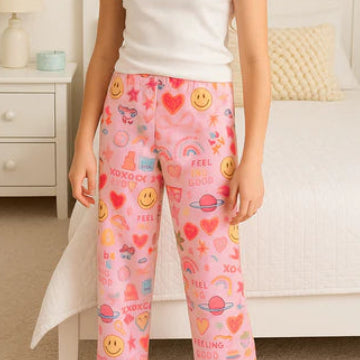 Happy Collage Pink Plush Pants