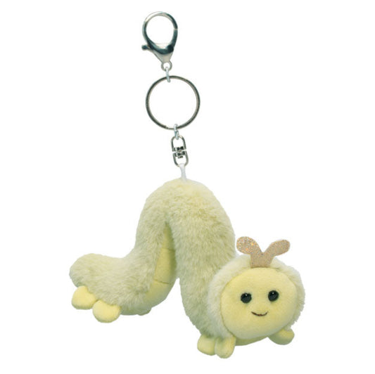 stuffed yellow inchworm on keychain