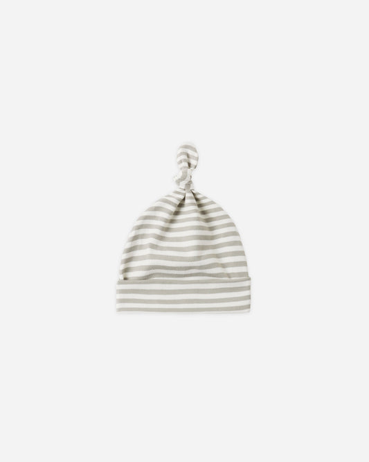 Baby wearing Quincy Mae Laurel Stripe knotted baby hat