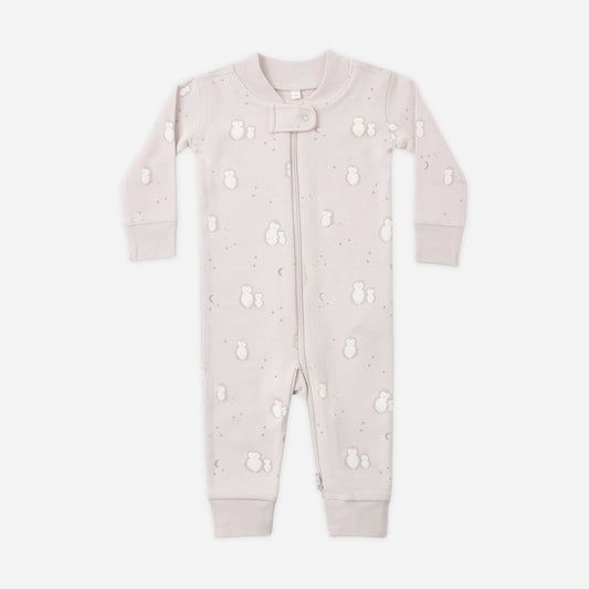 Baby wearing Quincy Mae Owls zip romper