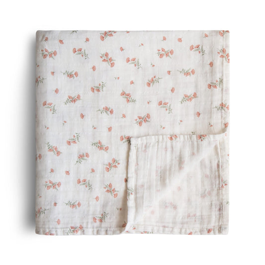 Pink Flowers Organic Cotton Muslin Swaddle 180 BABY GEAR Mushie