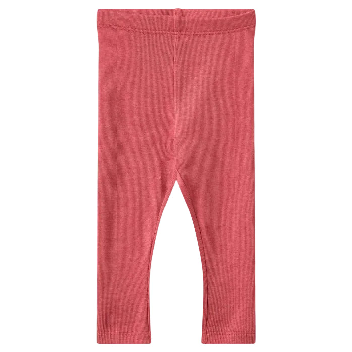 Raspberry ribbed leggings for baby on a white background