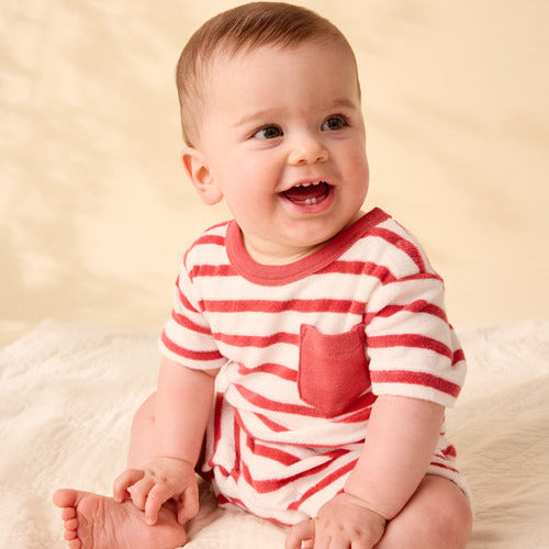 Pomme Red Stripe Pocket Romper