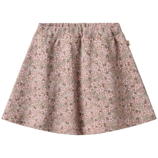 Rose brown floral sweatshirt-fabric skirt for girls on a white background