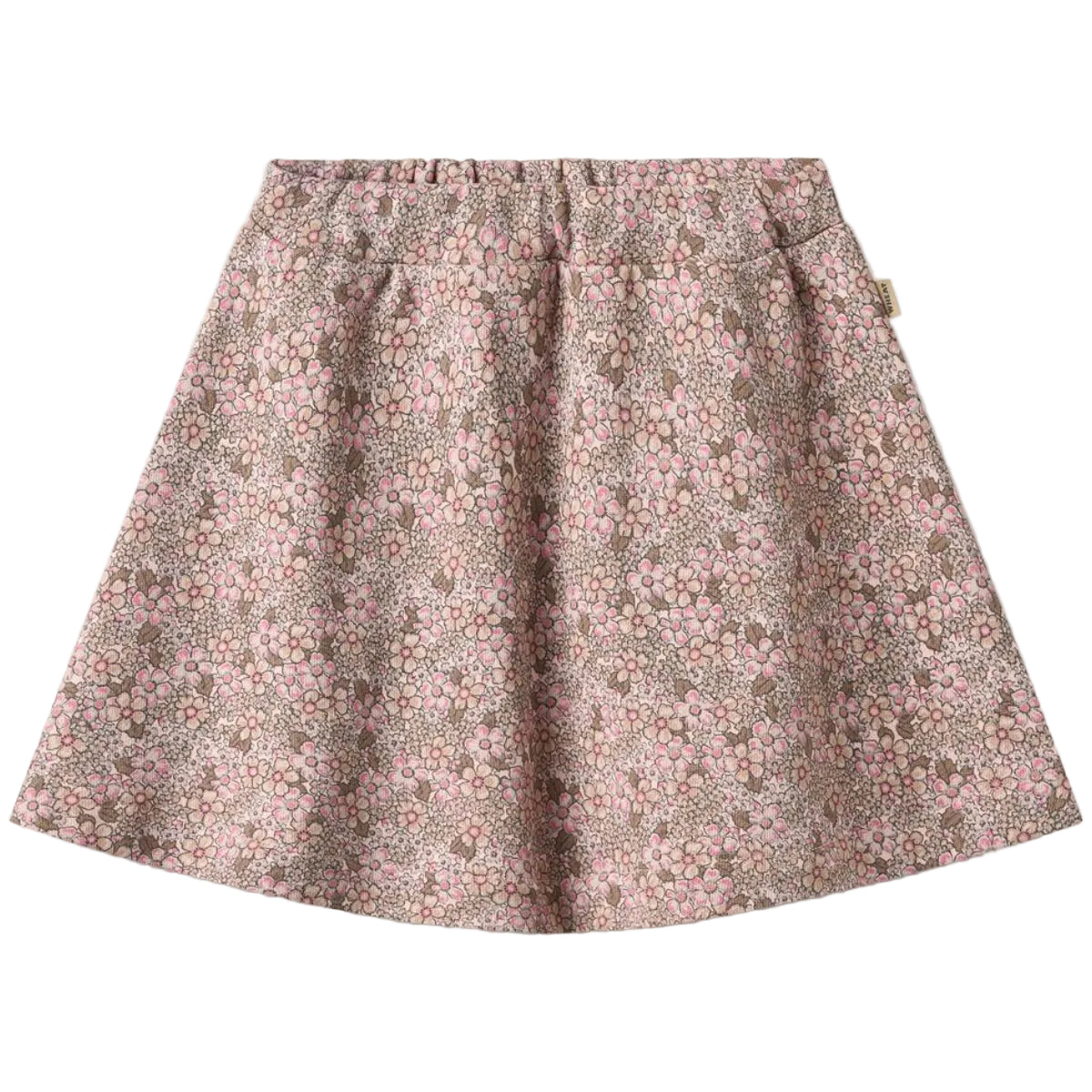 Rose brown floral sweatshirt-fabric skirt for girls on a white background