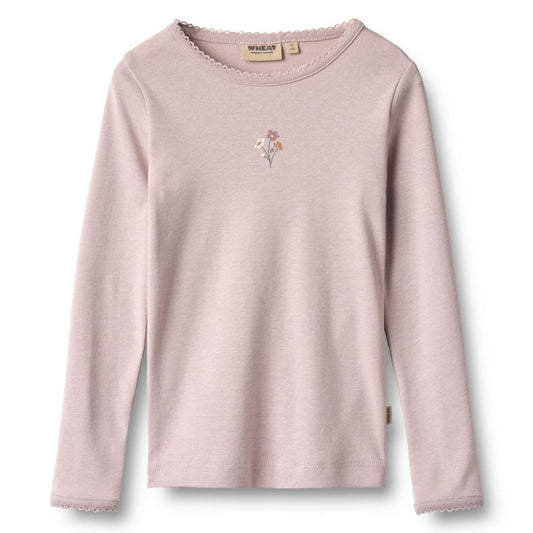Lilac bouquet print long-sleeve tee for girls on a white background