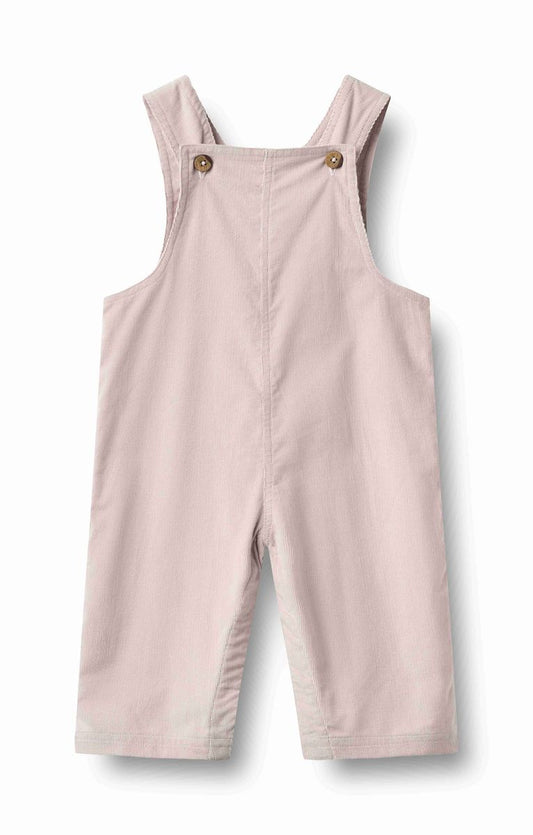 Soft lilac overalls for baby on a white background