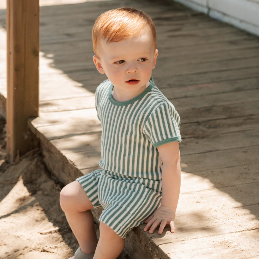 Turquoise Stripe Shorts Set