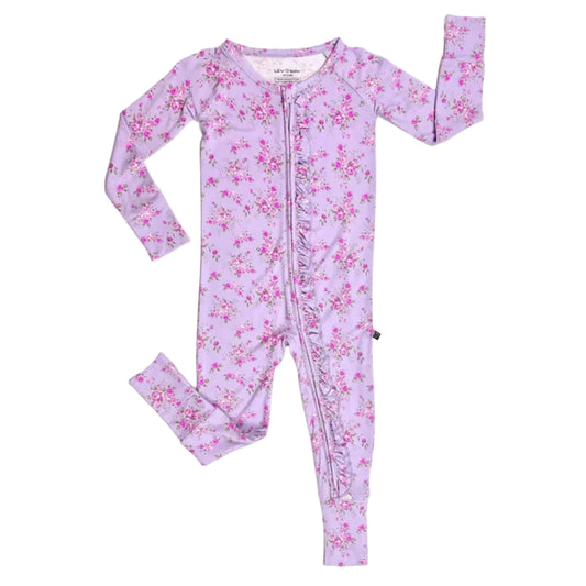 Floral-patterned baby onesie on a white background