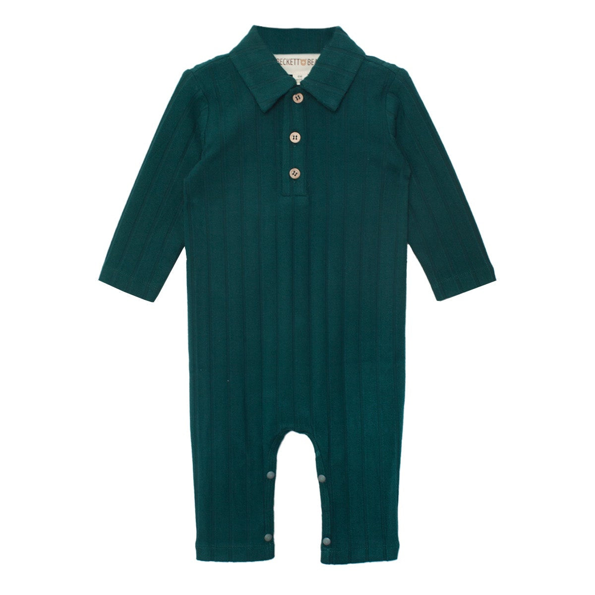 Green baby romper with collar on a white background