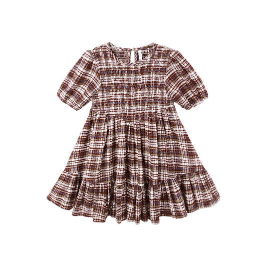 Plaid dress with short sleeves on a white background