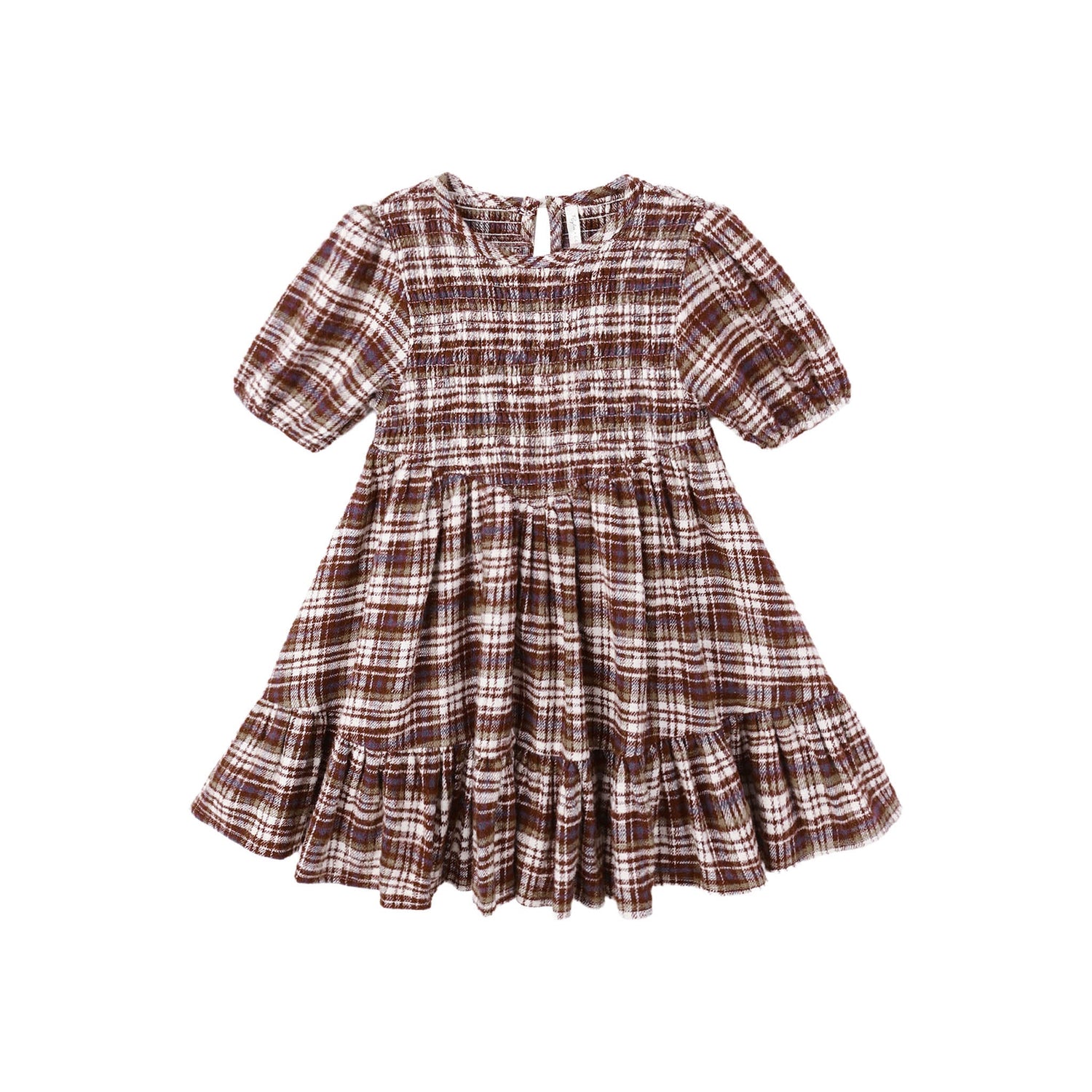 Plaid dress with short sleeves on a white background