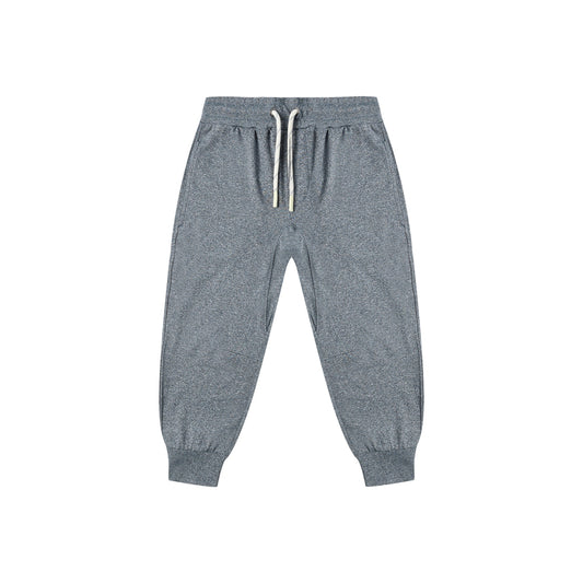 Blue sweatpants with a drawstring on a white background