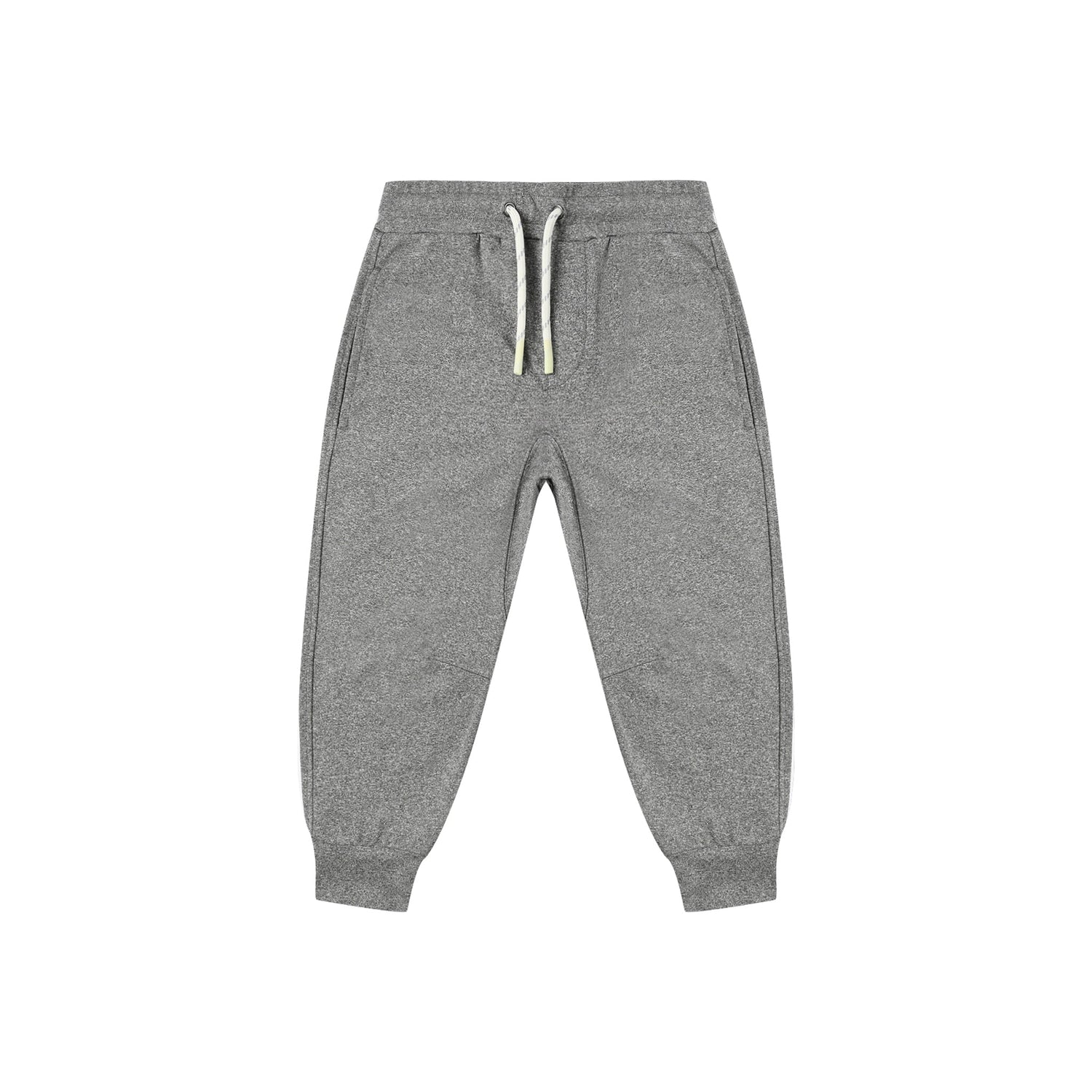 Gray sweatpants with a drawstring on a white background