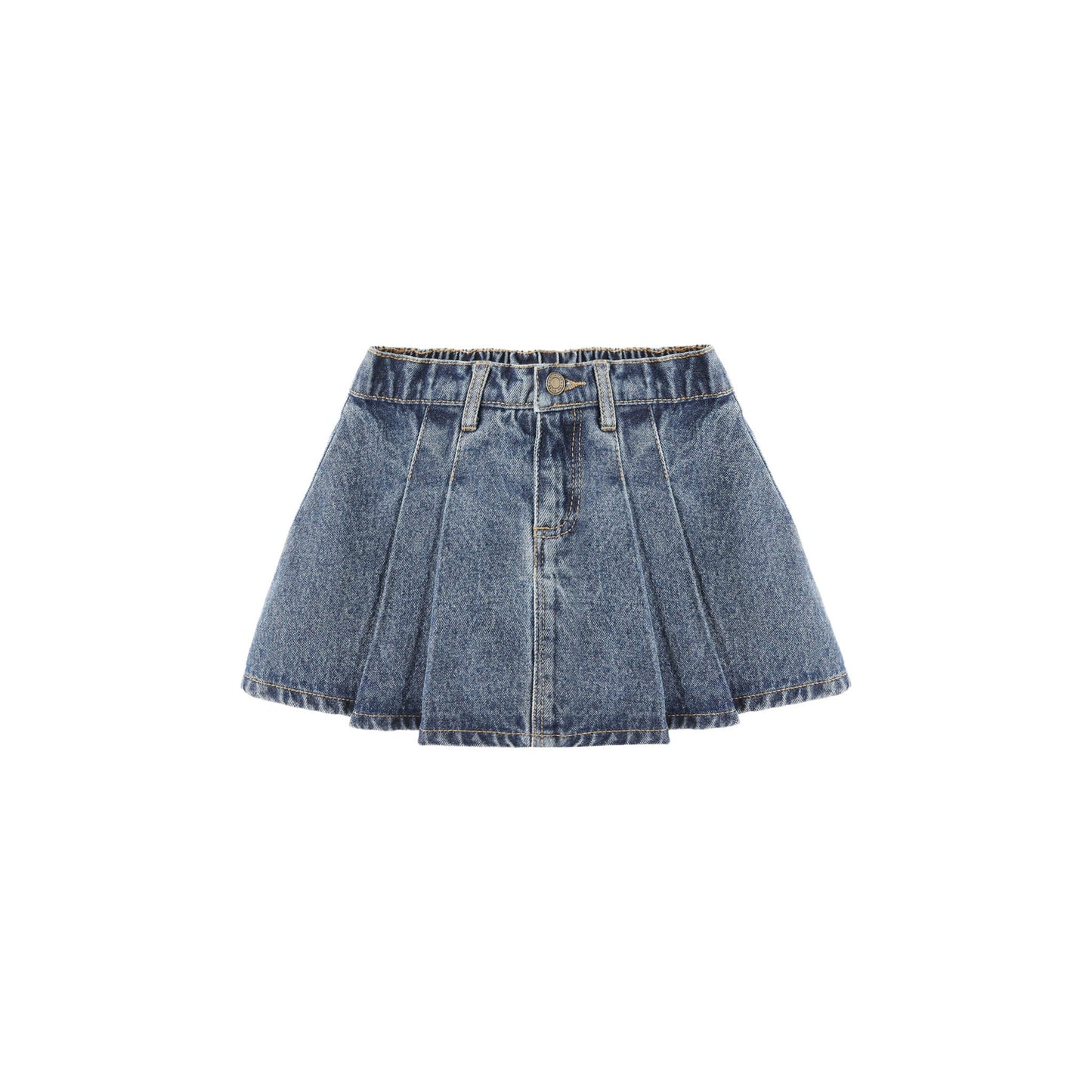 Blue denim skirt on a white background