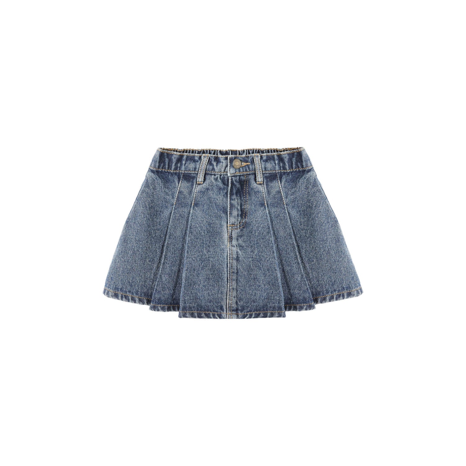 Blue denim skirt on a white background