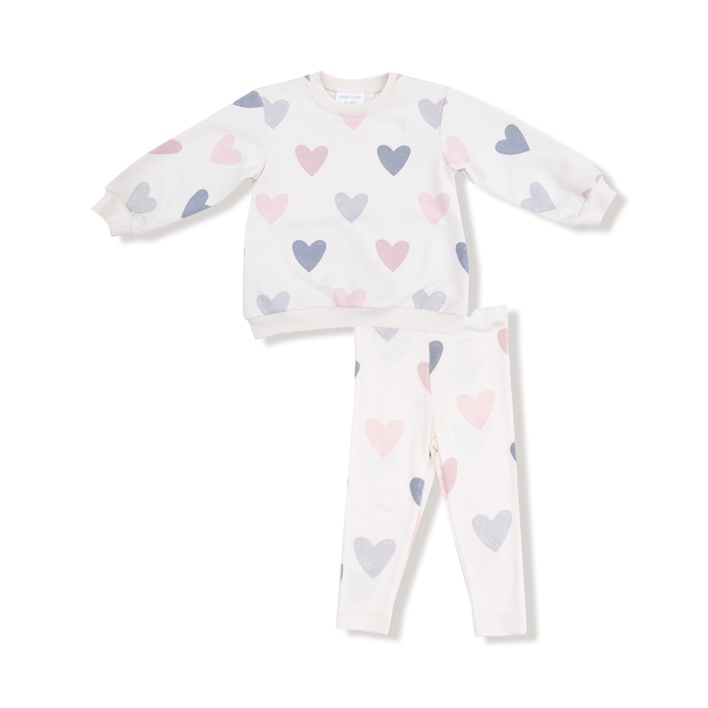 Children's pajama set with heart pattern on a white background