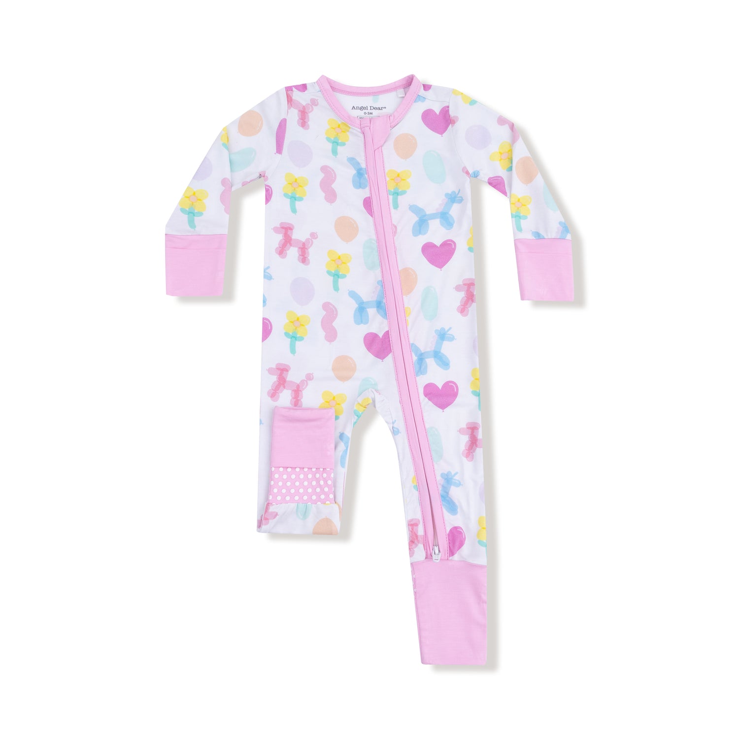 Baby onesie with colorful patterns on a white background
