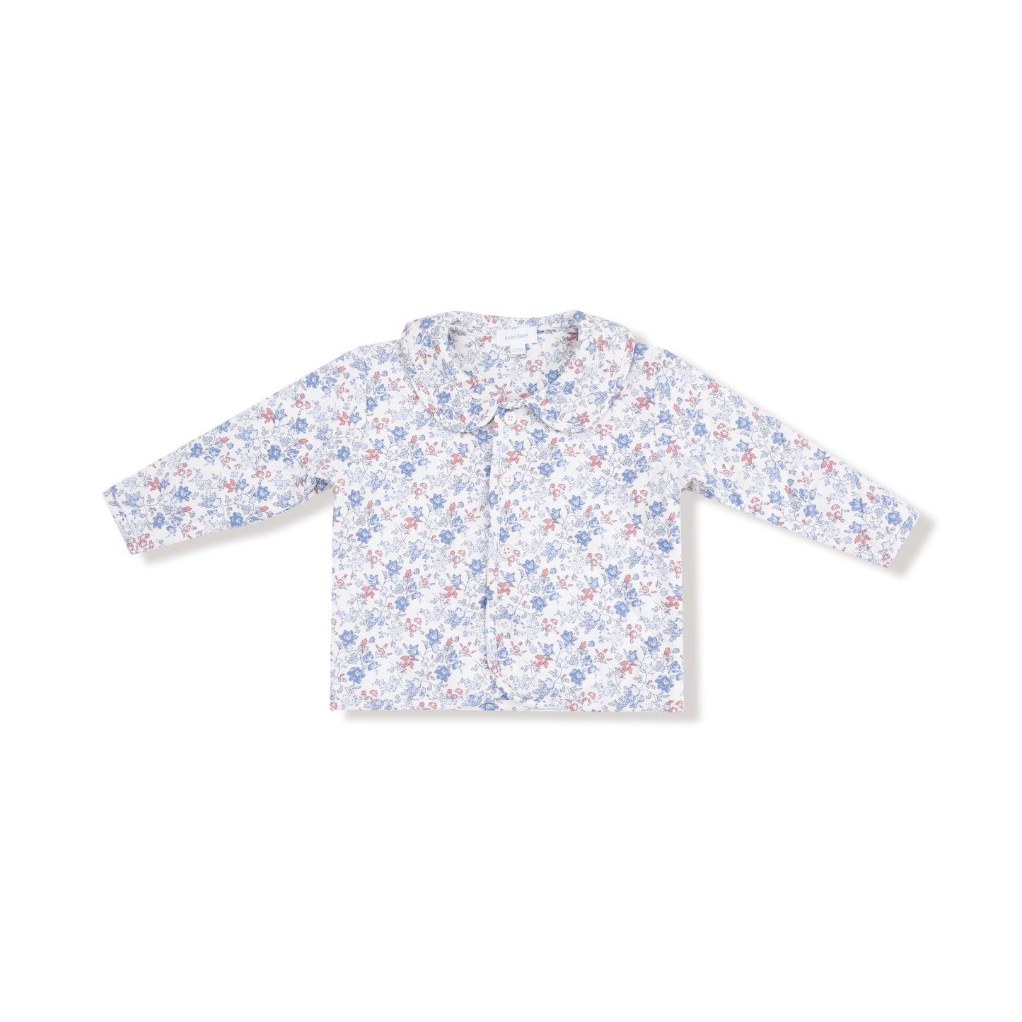 Floral patterned baby shirt on a white background