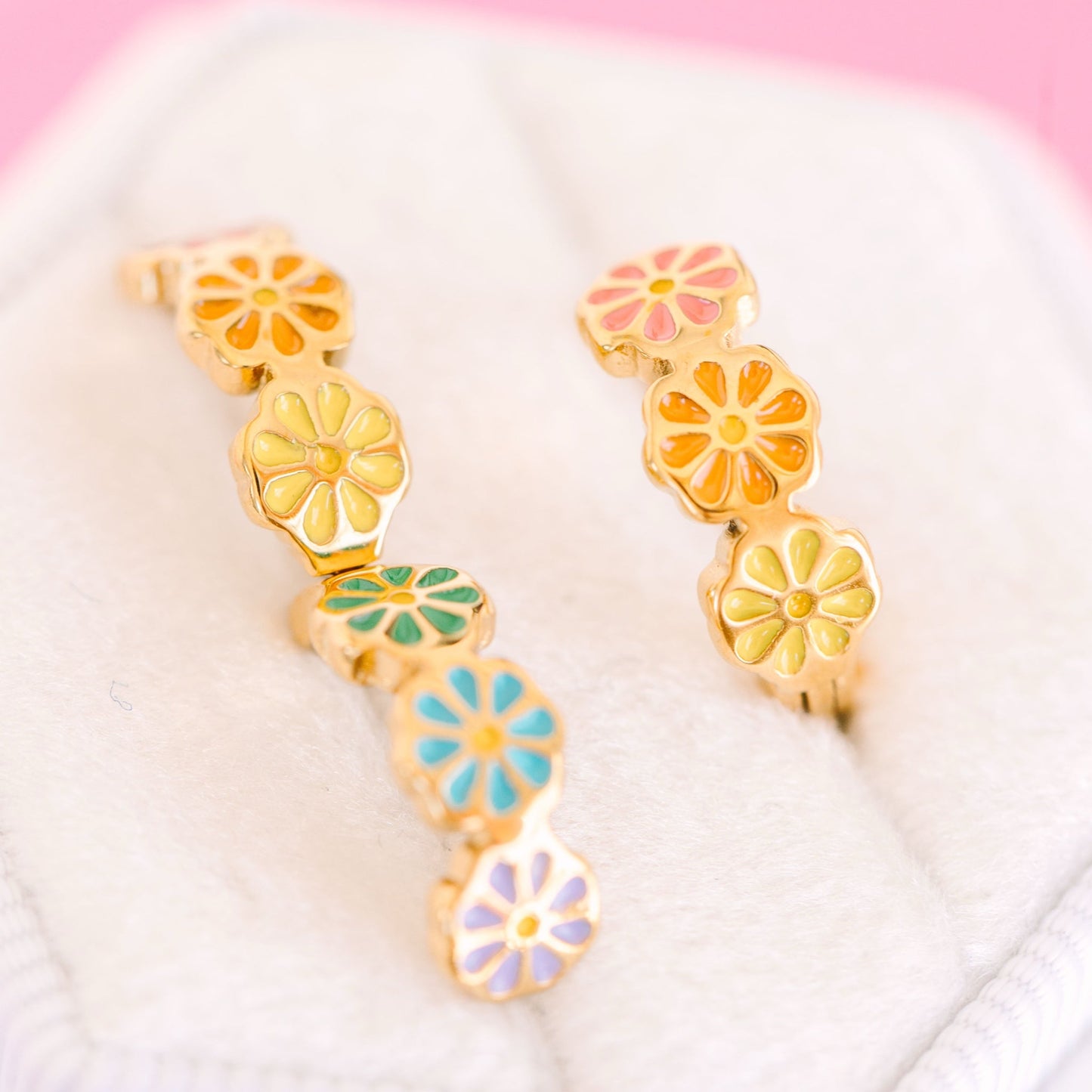 Rainbow Daisy Huggies Earrings