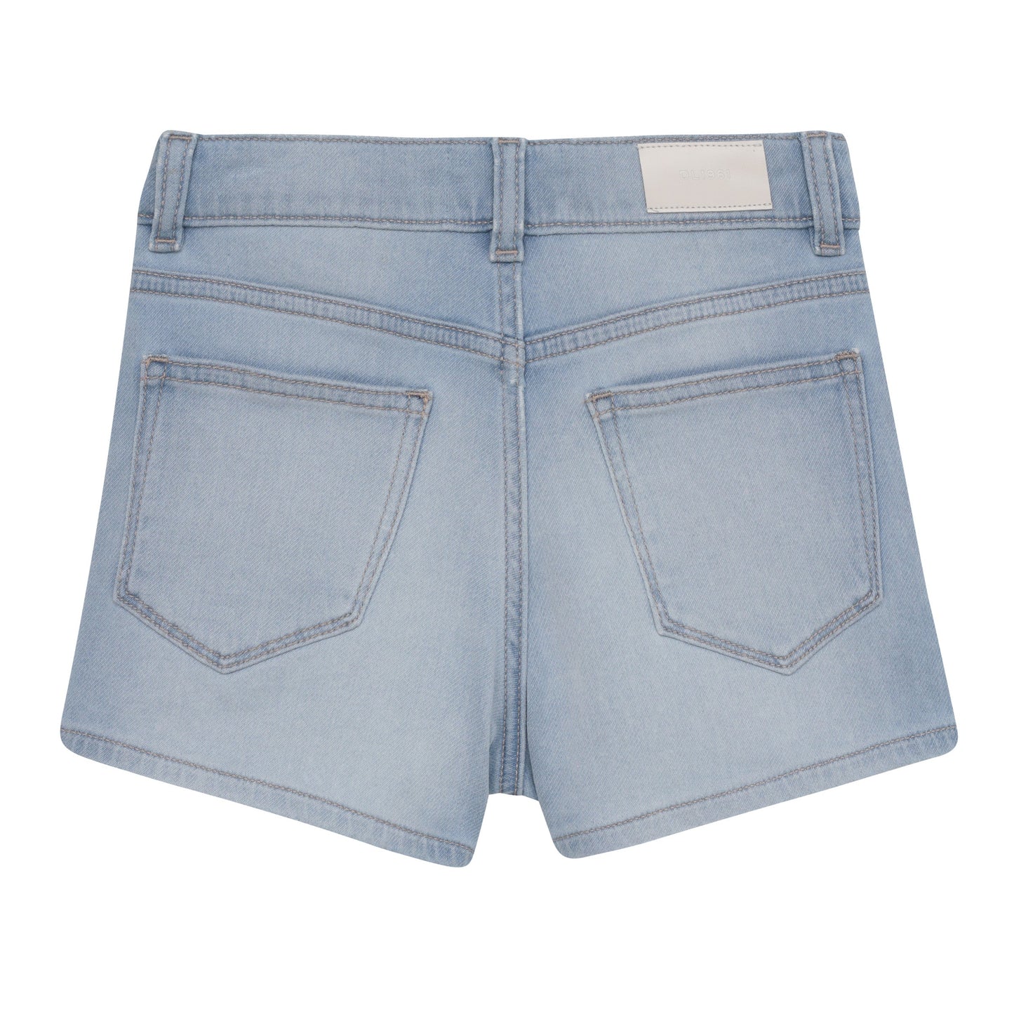 Light blue denim shorts on a white background