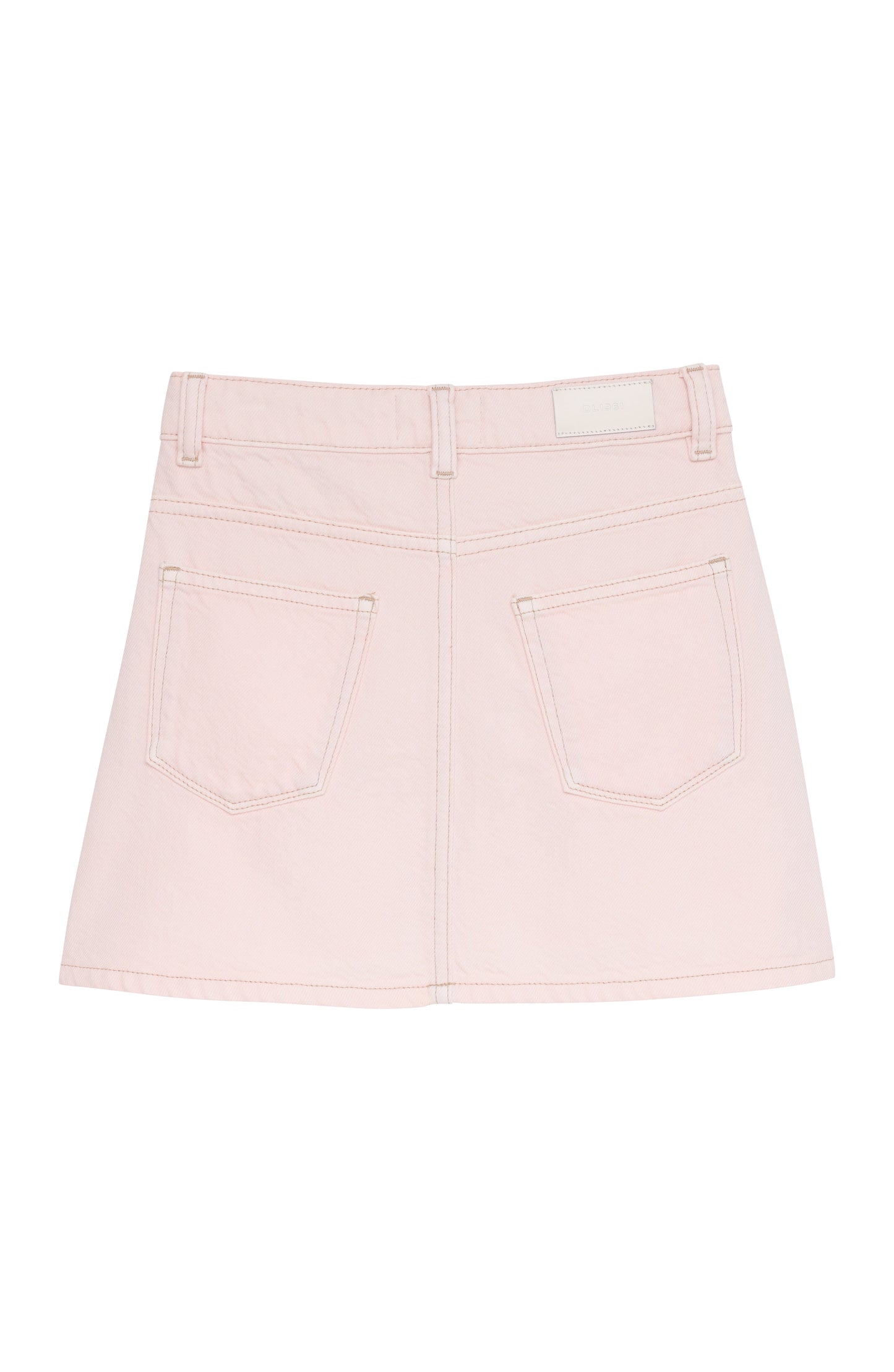 Pink denim skirt on a white background