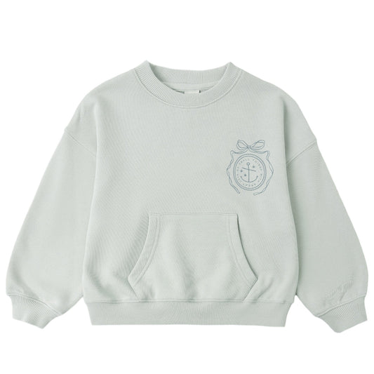 Seafoam sweatshirt with a logo on a white background