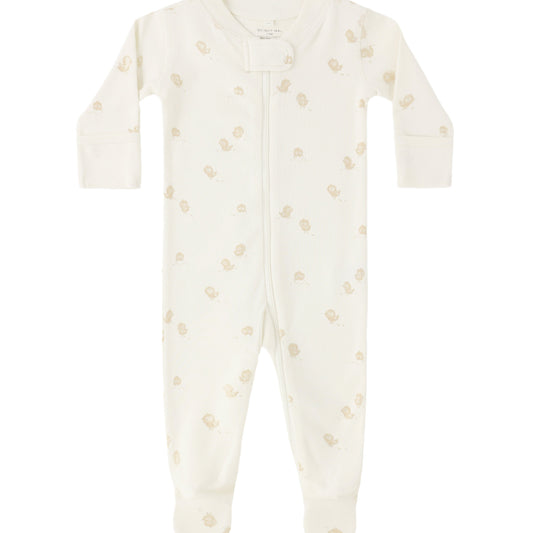 Baby onesie with small patterns on a white background