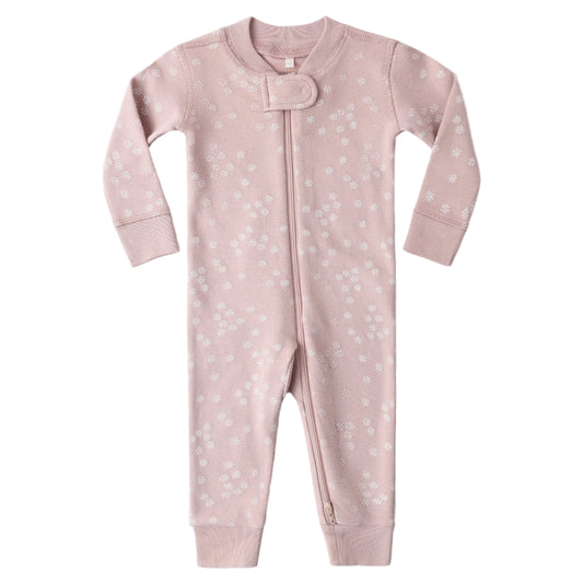 Pink baby onesie with star pattern on a white background