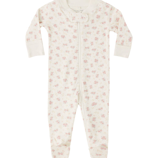 Baby onesie with floral pattern on a white background