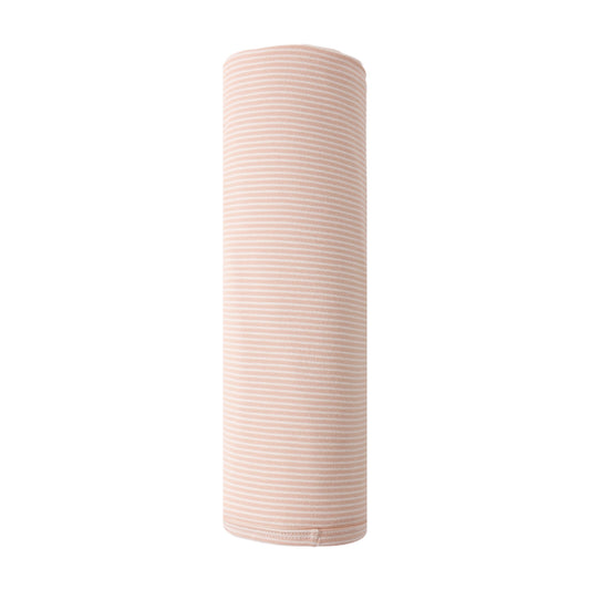 Cylindrical pink vase with ribbed texture on a white background