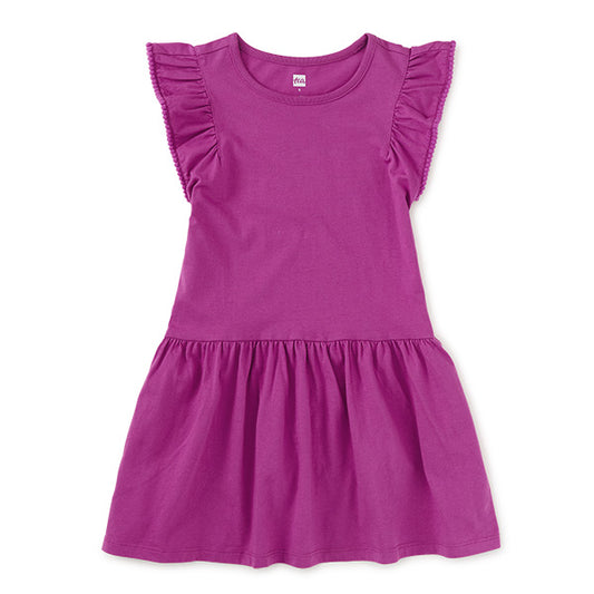 Purple dress with ruffled sleeves