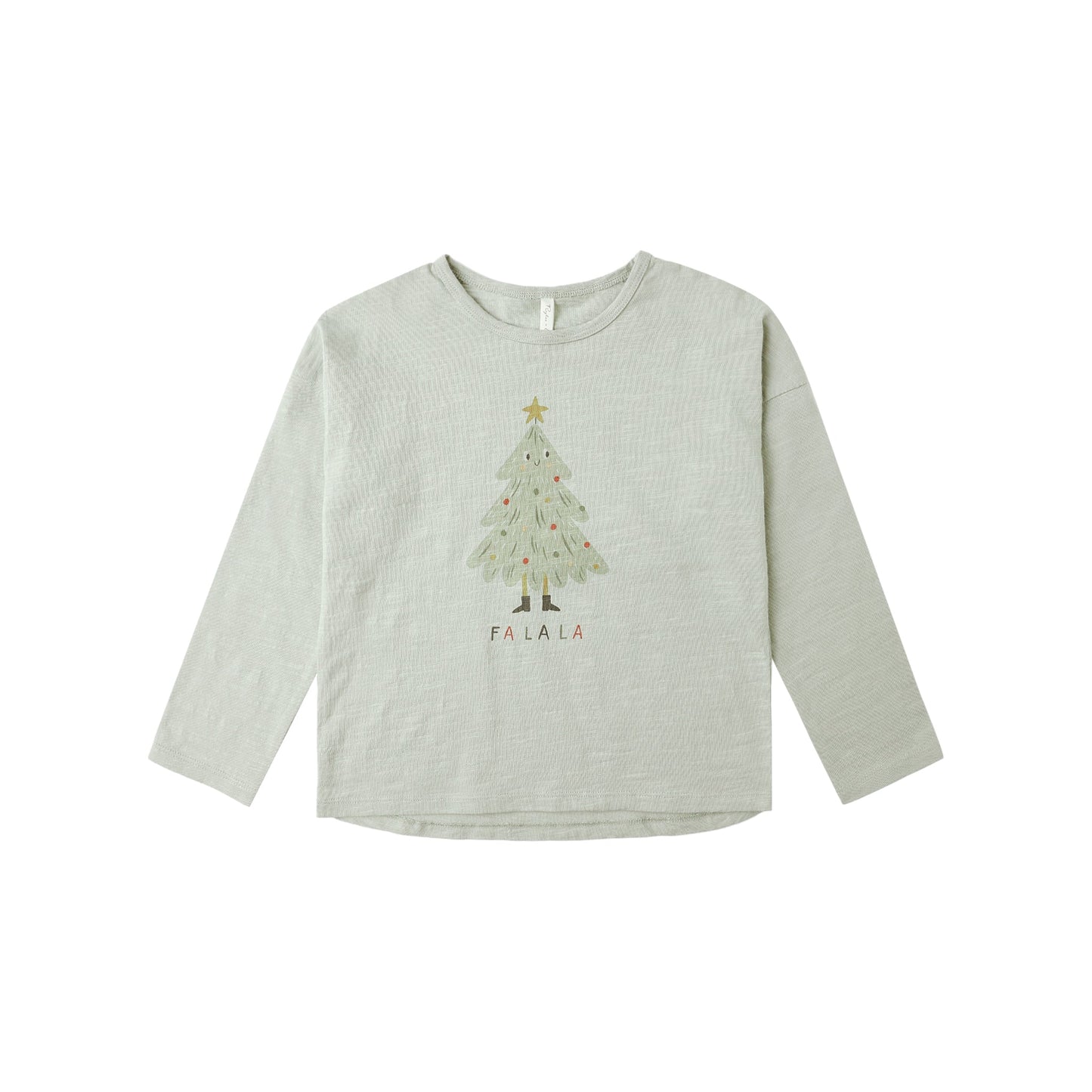 Light gray long-sleeve shirt with a Christmas tree design on a white background