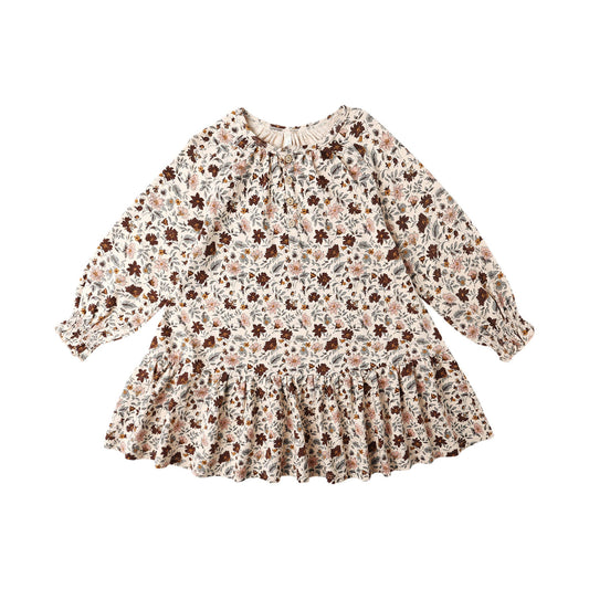 Floral dress with long sleeves on a white background