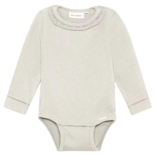 Baby bodysuit with ruffled collar on a white background