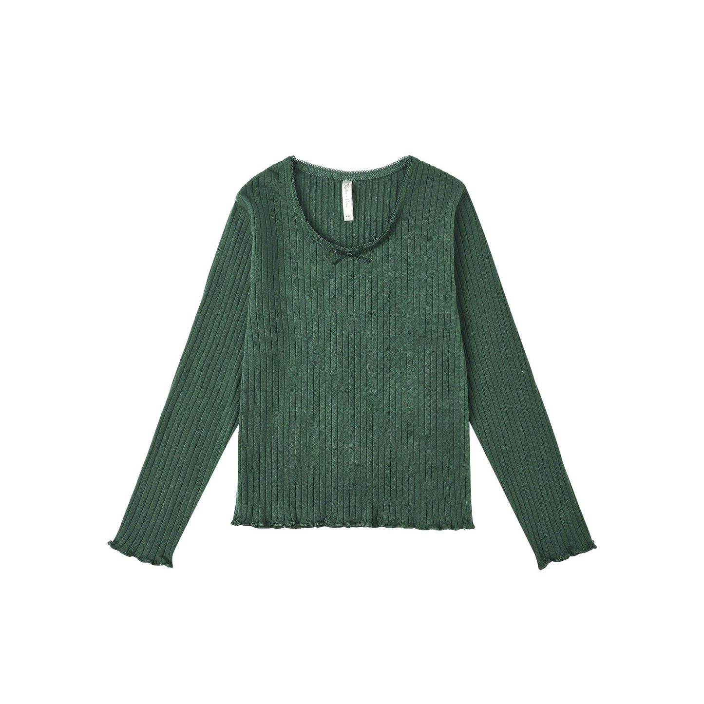 Green ribbed long-sleeve shirt on a white background