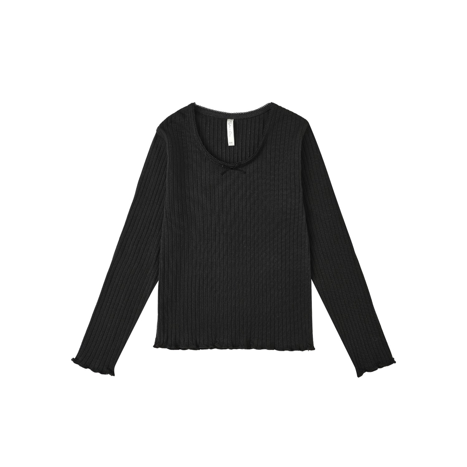 Black ribbed long-sleeve shirt on a white background