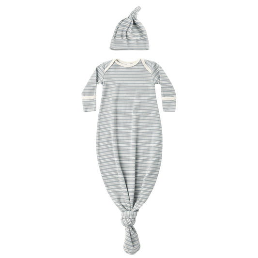 Steel Blue Stripe Gown & Hat