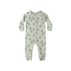 Green baby onesie with tree pattern on a white background
