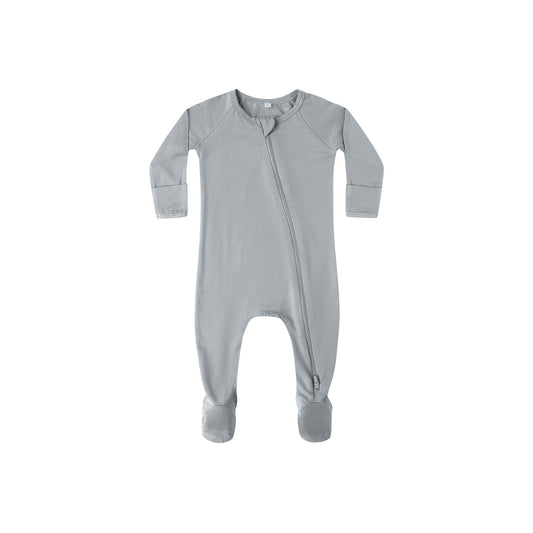 Steel Blue Solid Bamboo Zip Footie