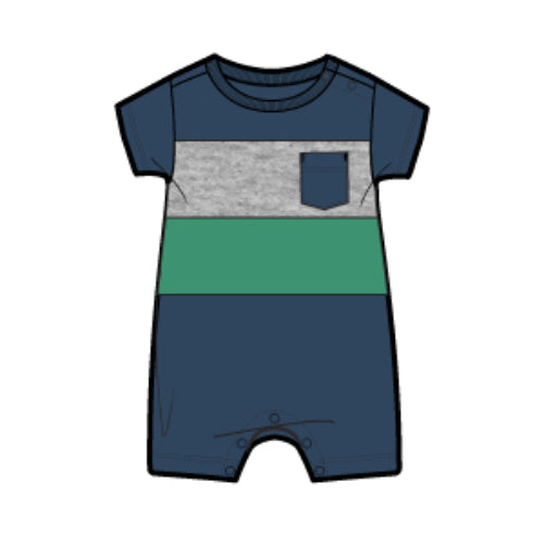 Navy Colorblock Pocket Romper