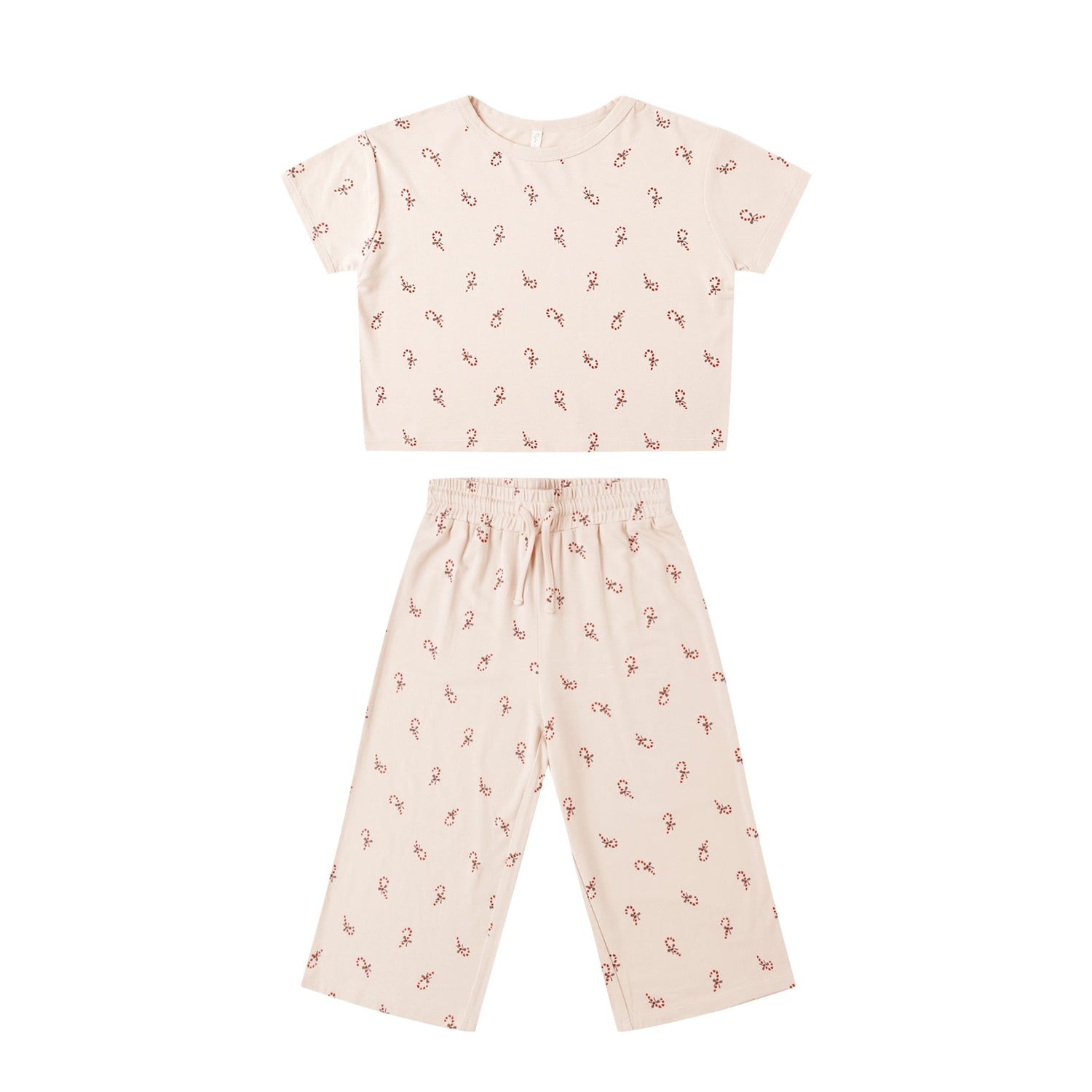 Children's pajama set with a pink and white pattern on a white background