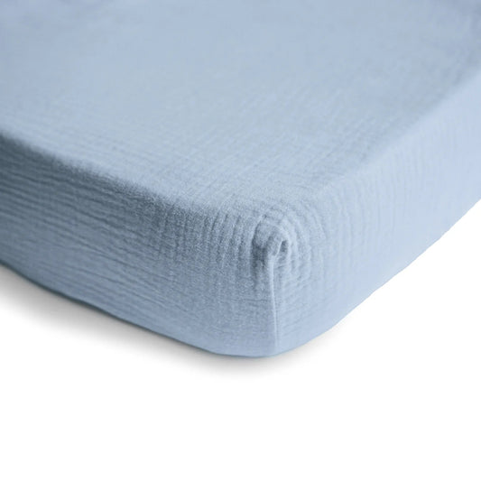 Baby Blue Muslin Crib Sheet 180 BABY GEAR Mushie