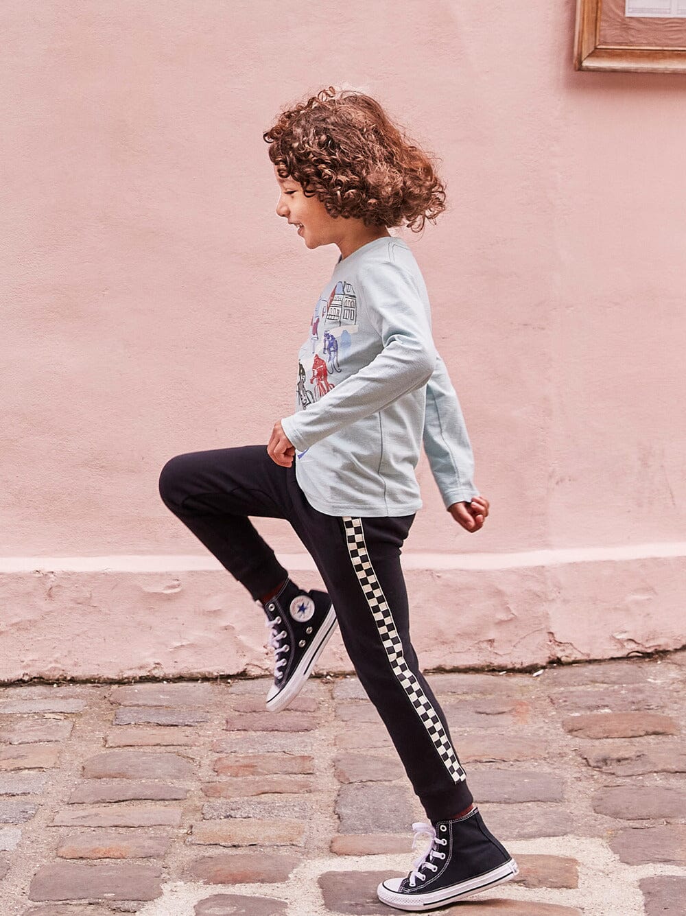 Checker Side Stripe Joggers 140 BOYS APPAREL 2-8 Tea