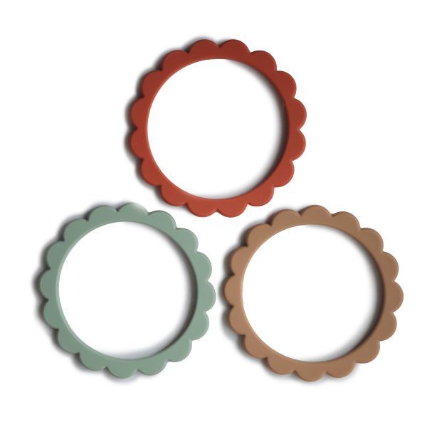 Flower Teething Bracelets 180 BABY GEAR Mushie Cambridge Blue/Clementine/Natural